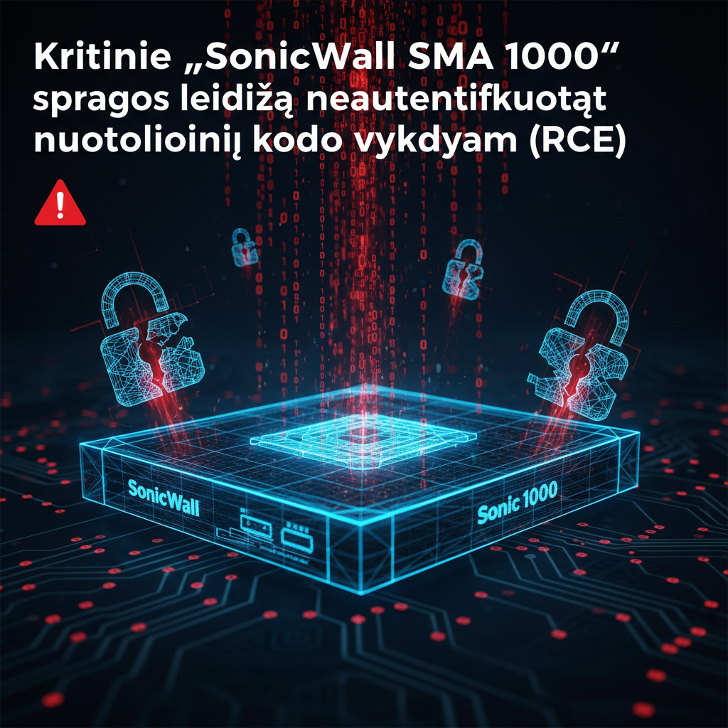 Kritinės „SonicWall SMA 1000“ spragos leidžia neautentifikuotą nuotolinį kodo vykdymą (RCE)