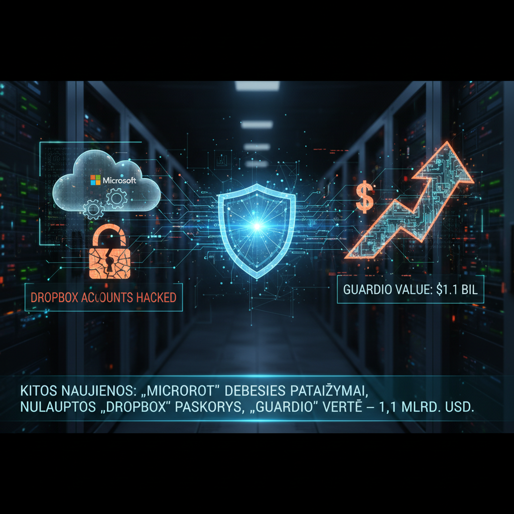 Kitos naujienos: „Microsoft“ debesies pataisymai, nulaužtos „Dropbox“ paskyros, „Guardio“ vertė – 1,1 mlrd. USD
