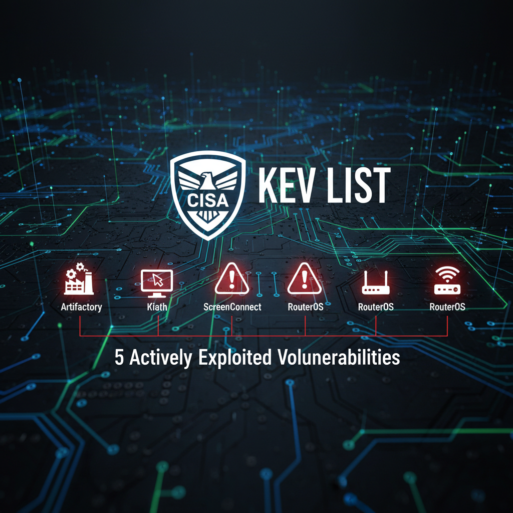 CISA į KEV sąrašą įtraukė 5 aktyviai išnaudojamus Artifactory, ScreenConnect ir RouterOS pažeidžiamumus